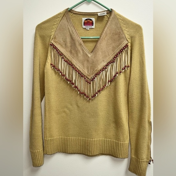Vintage Miller Suede Fringe Beaded Sweater Sz.L - Picture 1 of 6